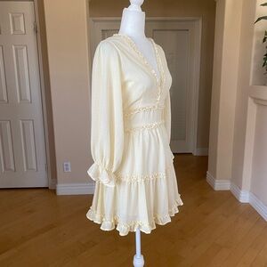 Cream Long Sleeve Lightweight Ruffle Dress